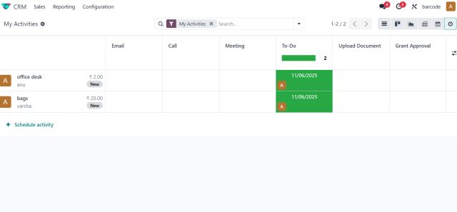 Odoo CRM Activites Set Up