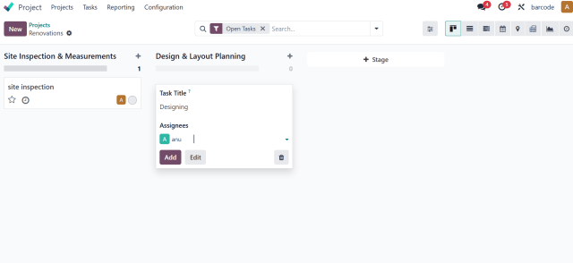 Odoo Project Management Task Creationn
